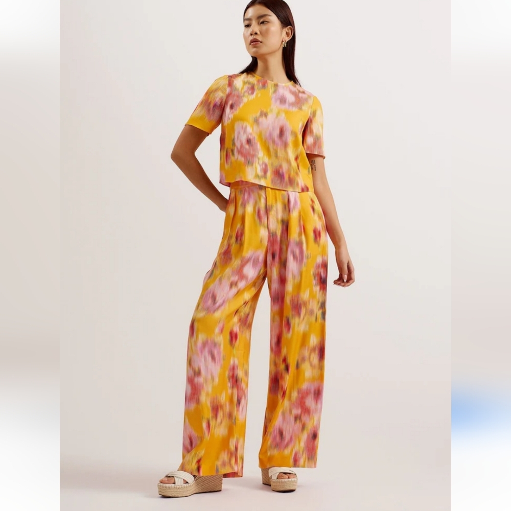 Ted Baker London Hitako Woven Abstract Print  Wide Leg Coordinating Trouser Pant